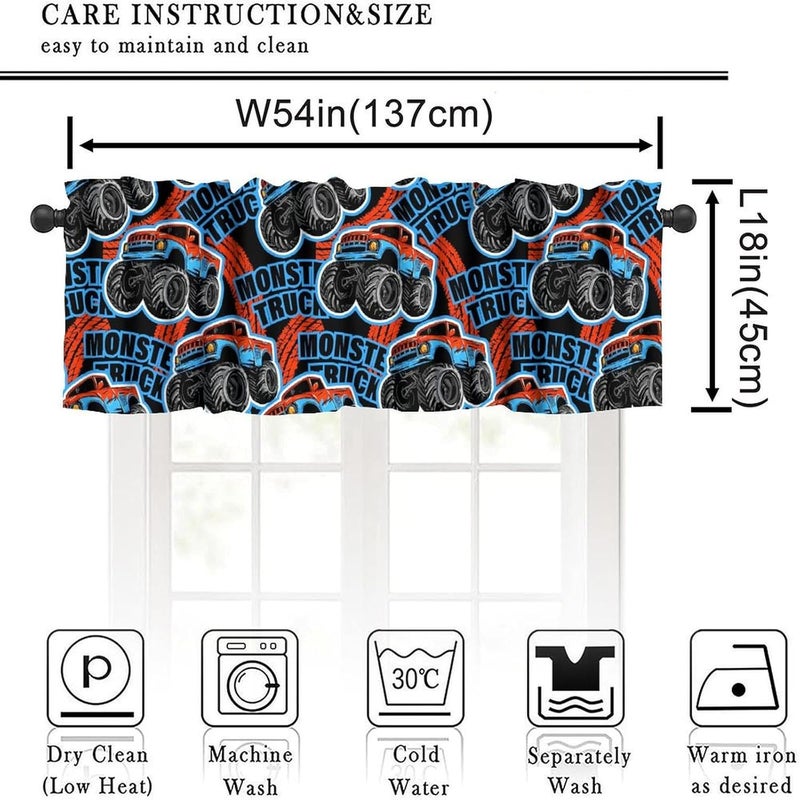 Wallira 3D Monster Truck Valance Curtain Cartoon Teens Freestyle Colorful Race Rod Pocket Short Window Treatments for Kitchen Kid Boys Bedroom Nursery Bathroom Living Decor Drapes 54x18inch - Image 5
